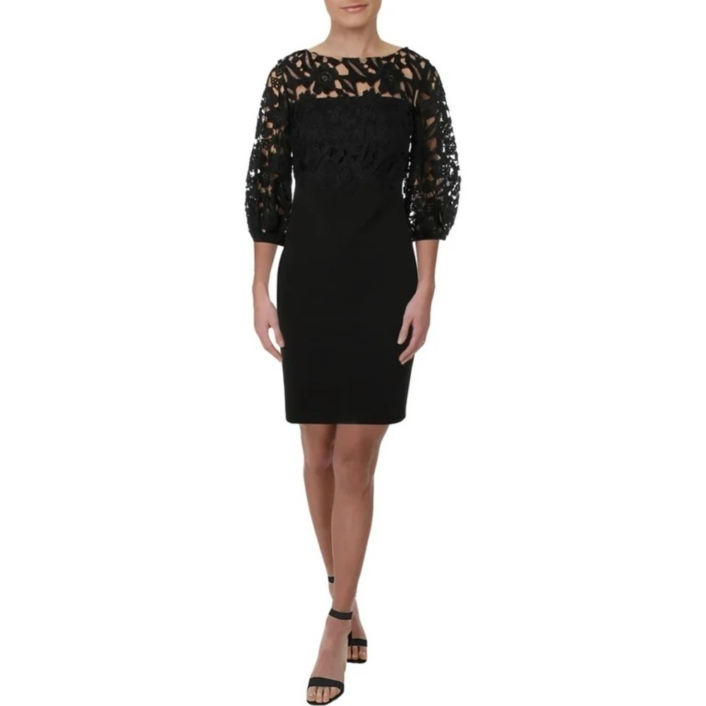 Ralph Lauren Lace Yoke-Crepe Black Dress